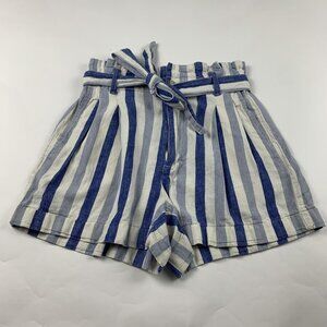 Madewell Blue and White Striped Paper Bag High Waist Shorts